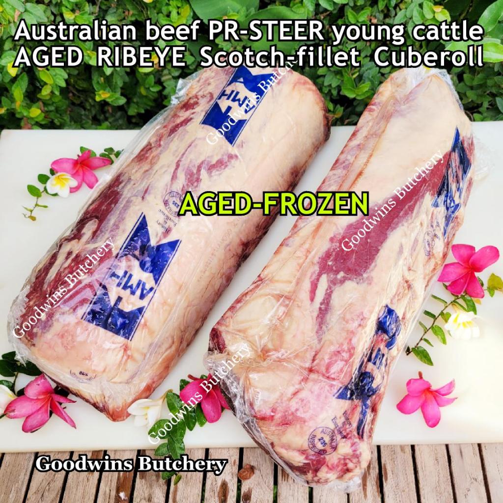

Beef RIBEYE Australia STEER (young cattle) aged-frozen AMH / SWIFT Scotch-Fillet Cuberoll WHOLE CUTS