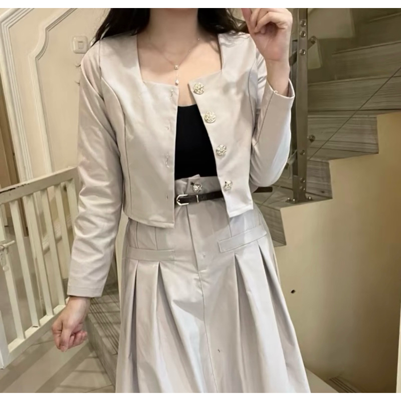 HERFIT sheena set blazer + rok maxi wanita(set blazer rok panjang)