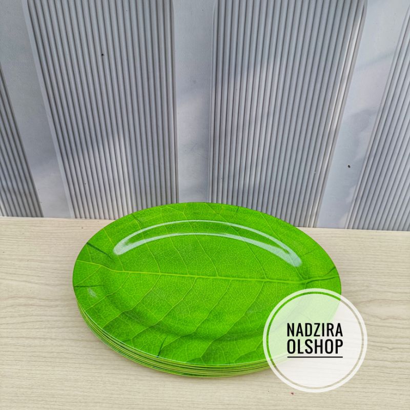 (12 pcs 6 Pcs 3 Pcs)Piring Oval Melamin Motif Daun - Piring Saji Melamin Daun - Piring Melamin Oval.