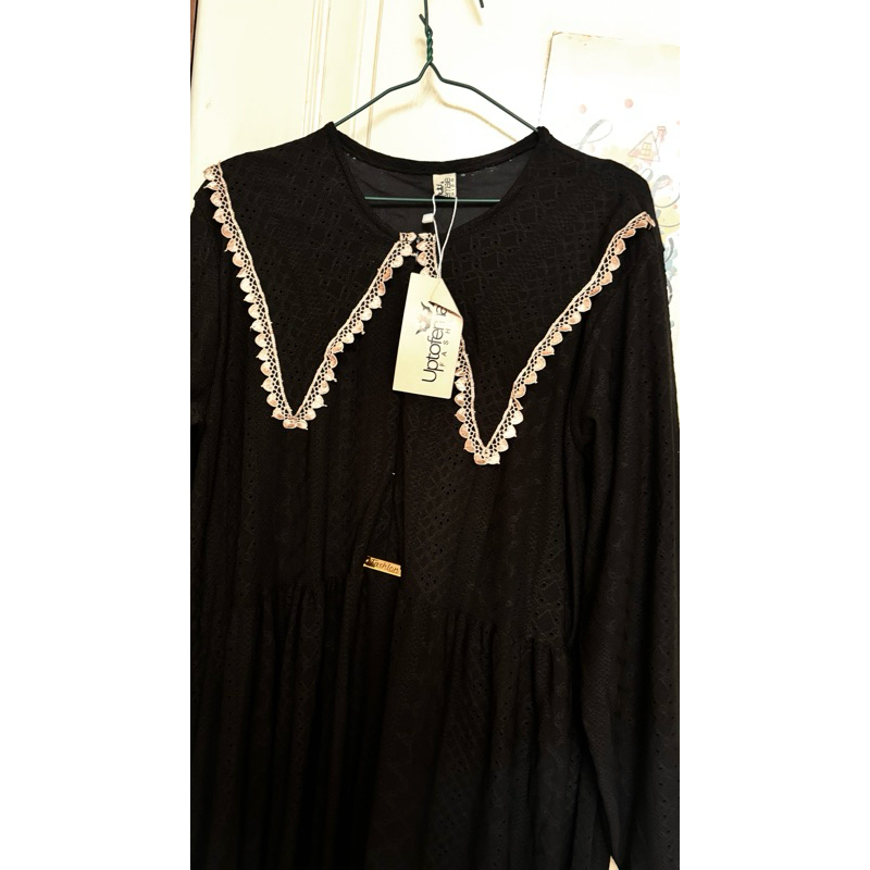 Midi Dress Katbor Kerah Korea Hitam Uptofemale Fashion