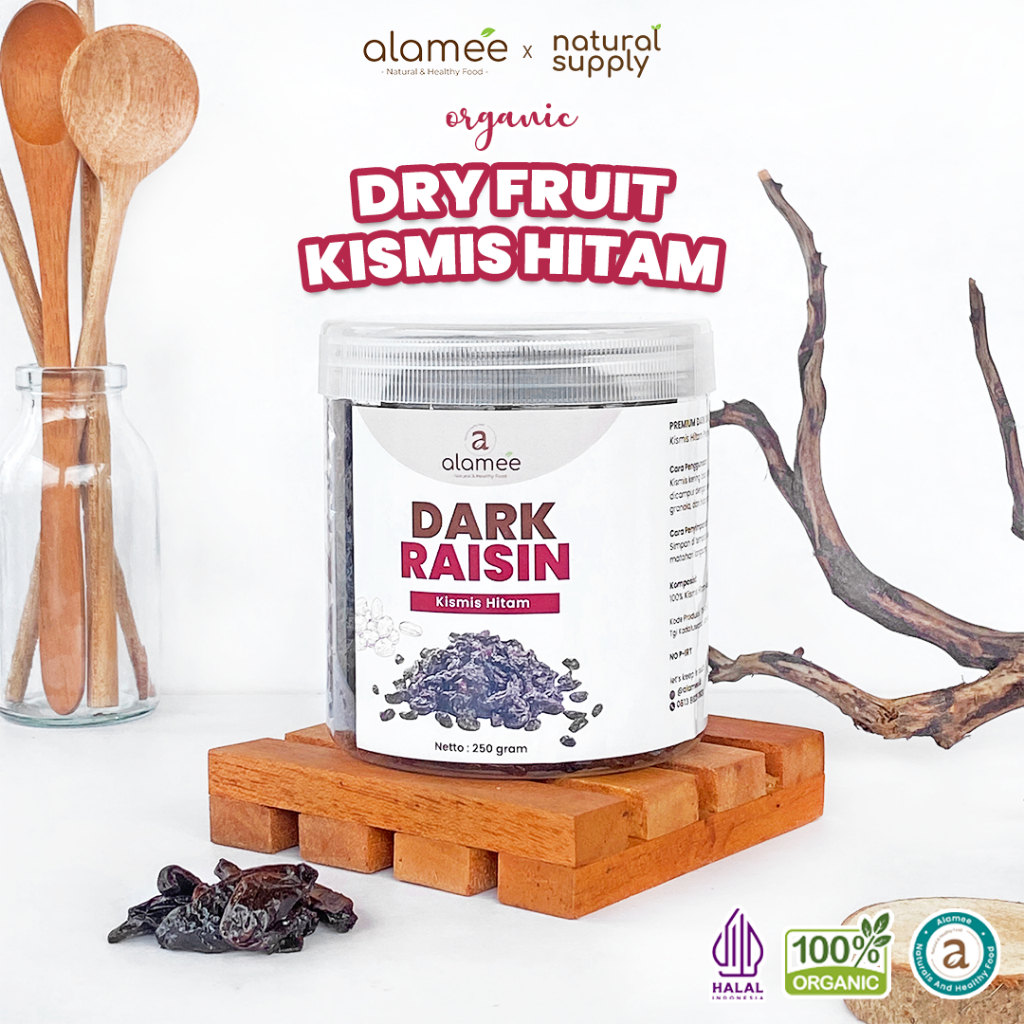 

ALAMEE Dark Raisin Cemilan Buah Sehat Kismis Hitam Manis Dried Fruit Black Raisin PREMIUM 250gr