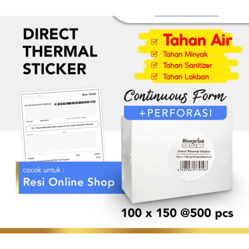 

CF 100x150 mm isi 500pcs BLUEPRINT LITE BL-DTS1001501W Direct Thermal Sticker CF BLUEPRINT LITE Label Resi Online DTS