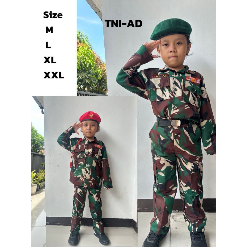 Baju Stelan Profesi Anak Angkatan Darat  Laki - Laki Perempuan Bahan Drill