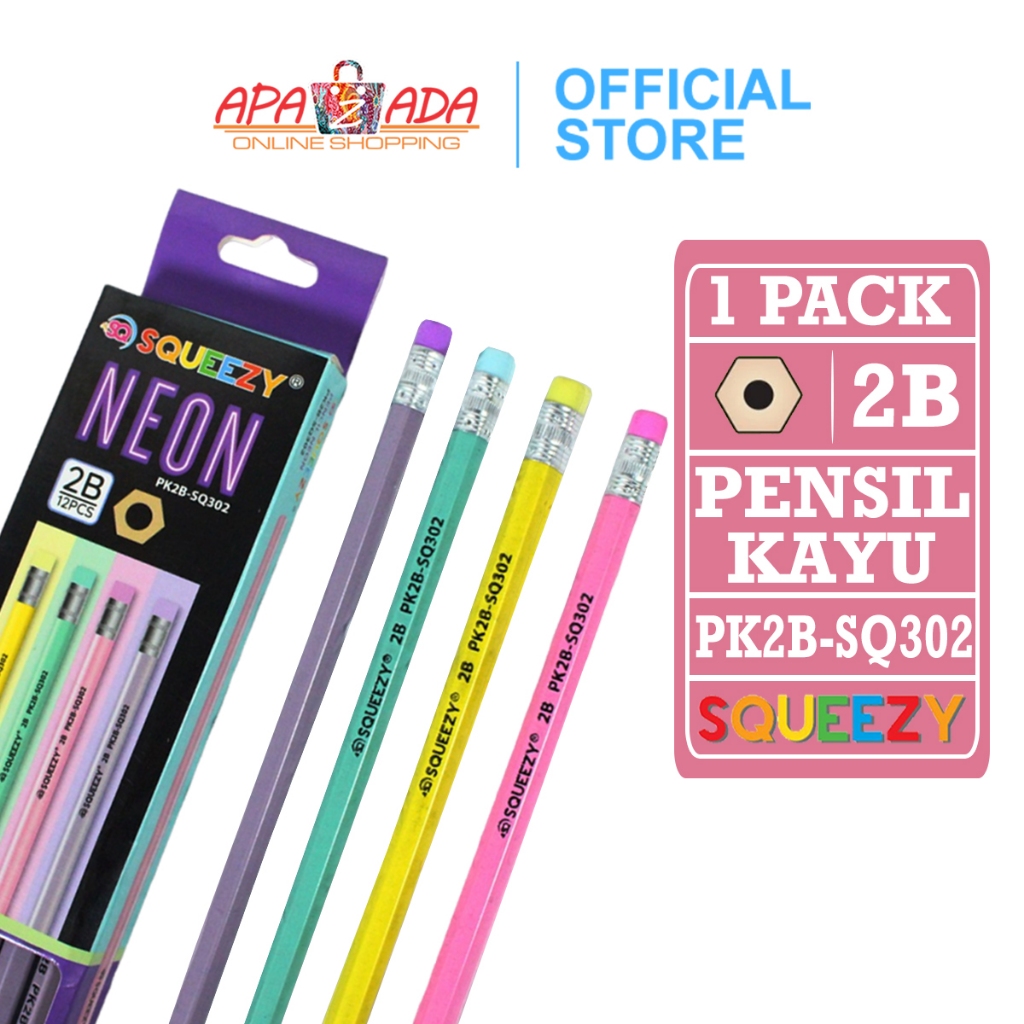 

Apazada - Pensil 2B [1 Pack - 12 Pcs Pensil] / Pensil Squeezy Neon / Pensil Kayu PK2B-SQ302