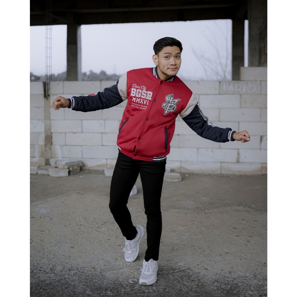 BGSR Varsity Jacket Pria Class Fleece Cotton Maroon Navy Jaket Varsity Baseball Pria Premium