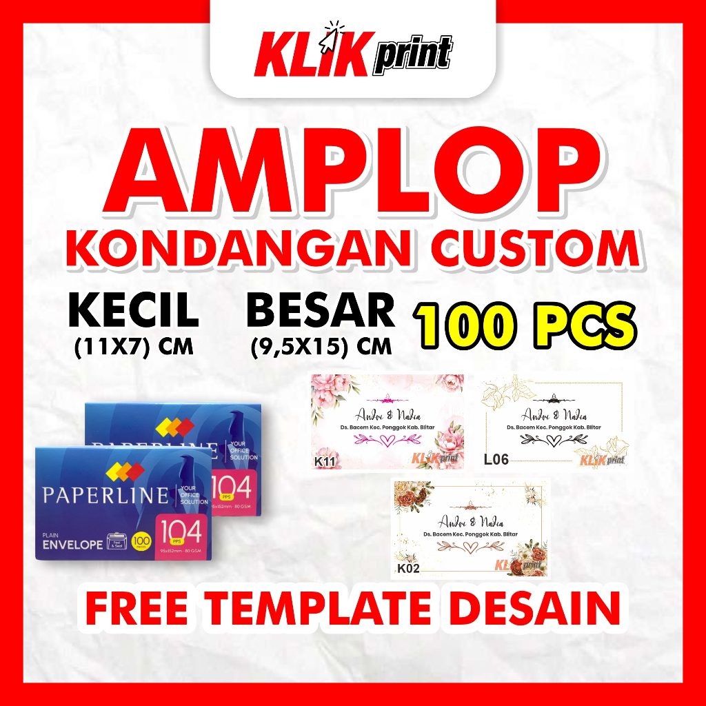 

Cetak Amplop Kondangan | Amplop Custom Kecil Besar | Amplop Nama | 100 pcs per box