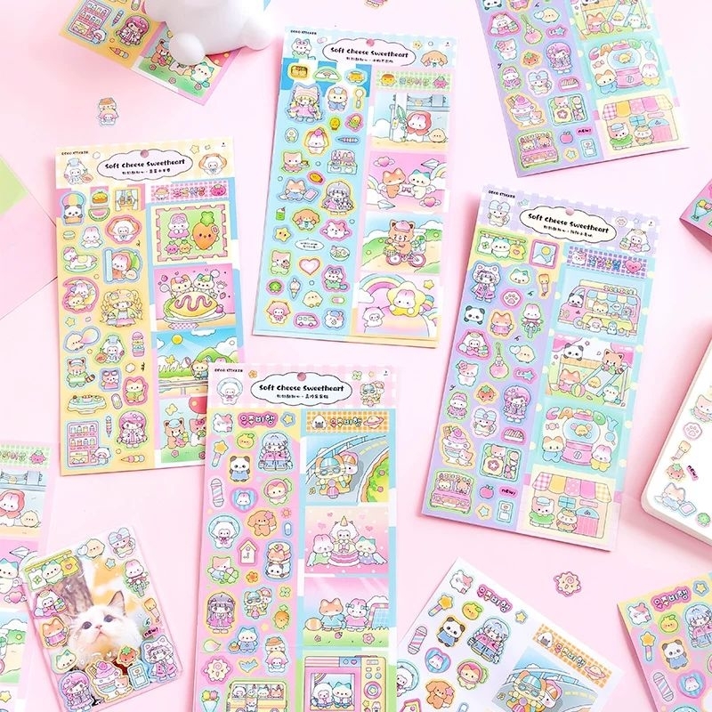

[WindHeart] 2 lembar sticker sheet set Soft Cheese Sweetheart Decorative Stickers Cute Cartoon Animals 22554
