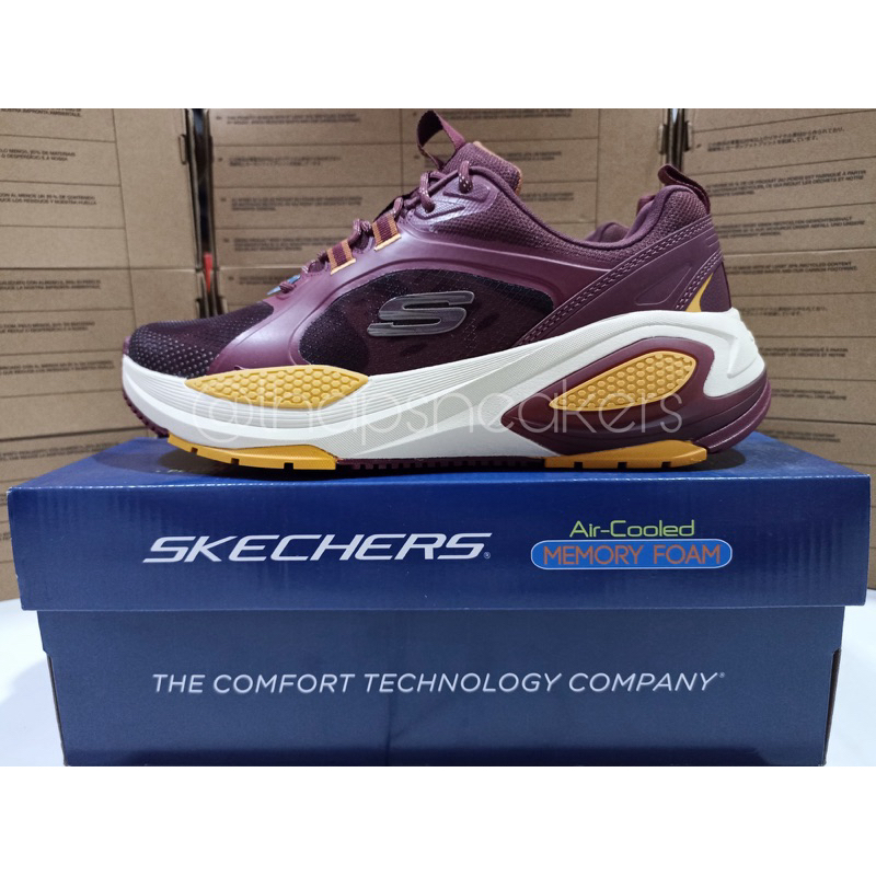 Sepatu Pria Skechers Octus Odeon Burgundy/Gold Original PT MAP Resmi