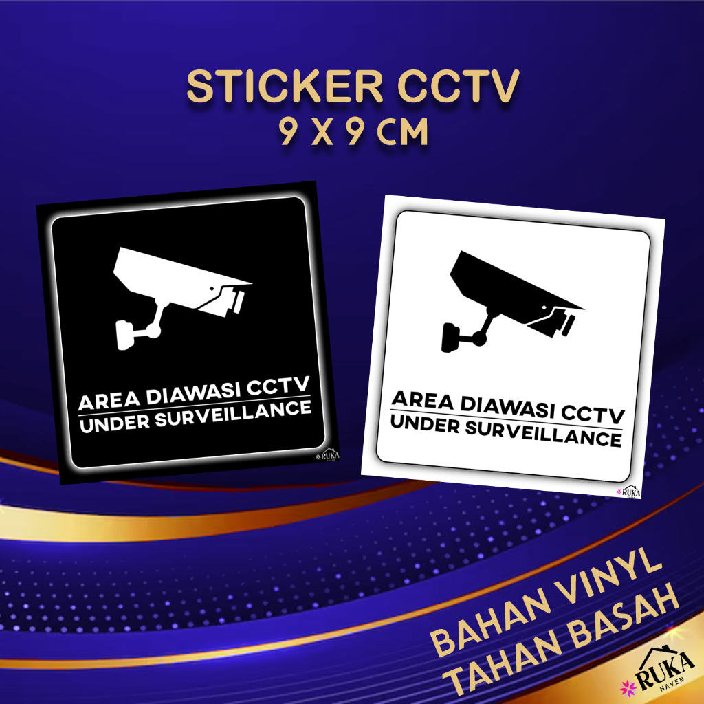 

❇️ Sticker Area Diawasi CCTV 9 x 9 cm Stiker Under Surveillance Ruka Haven Bahan Vinyl Doff Tahan Basah Warna Putih Hitam