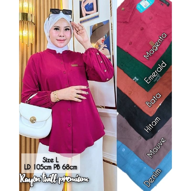 Blouse balon lengan kancing polos rayon premium | Blouse atasan rayon lengan balon | Baju blus rayon