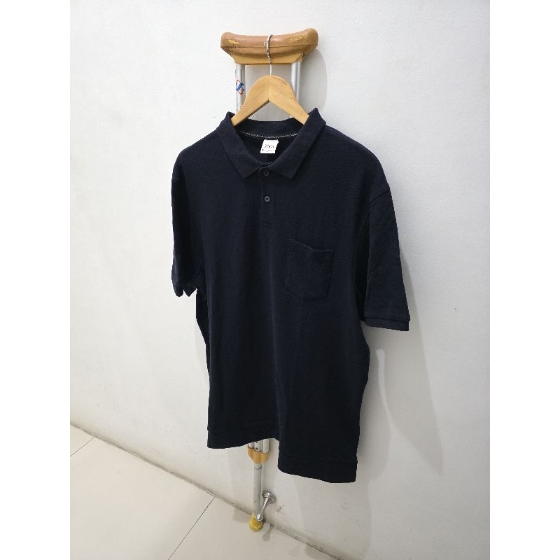 Zara Black cotton Polo. home Basic. 100% original. Size XL. Baju polo pria warna hitam. 2nd