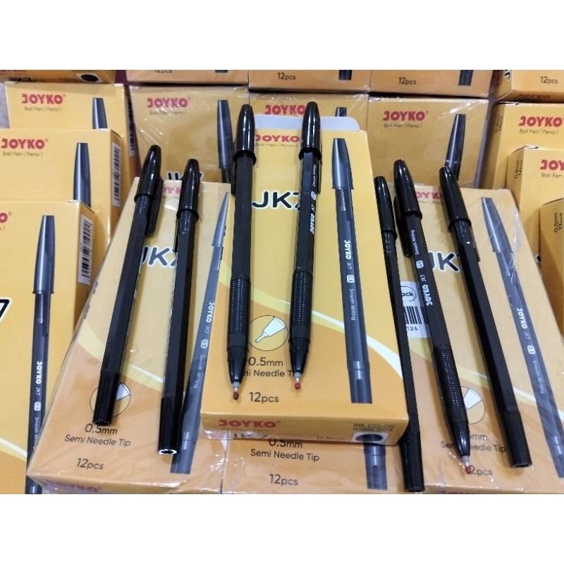 

Joyko Pulpen Pen JK7 ballpen hitam bolpen JK-7 Pena Joyko 0.5mm semi needle tip 1 pack Isi 12 pen