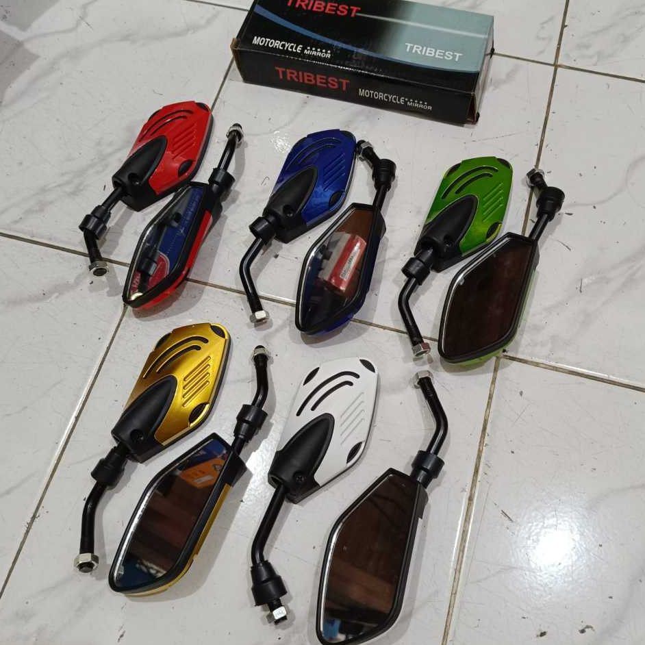 (TERMASUK PACKING DUS DAN BUBBLE) Spion TRIBEST Warna 2904 Drat Honda Yamaha  Merah Biru Gold Putih 