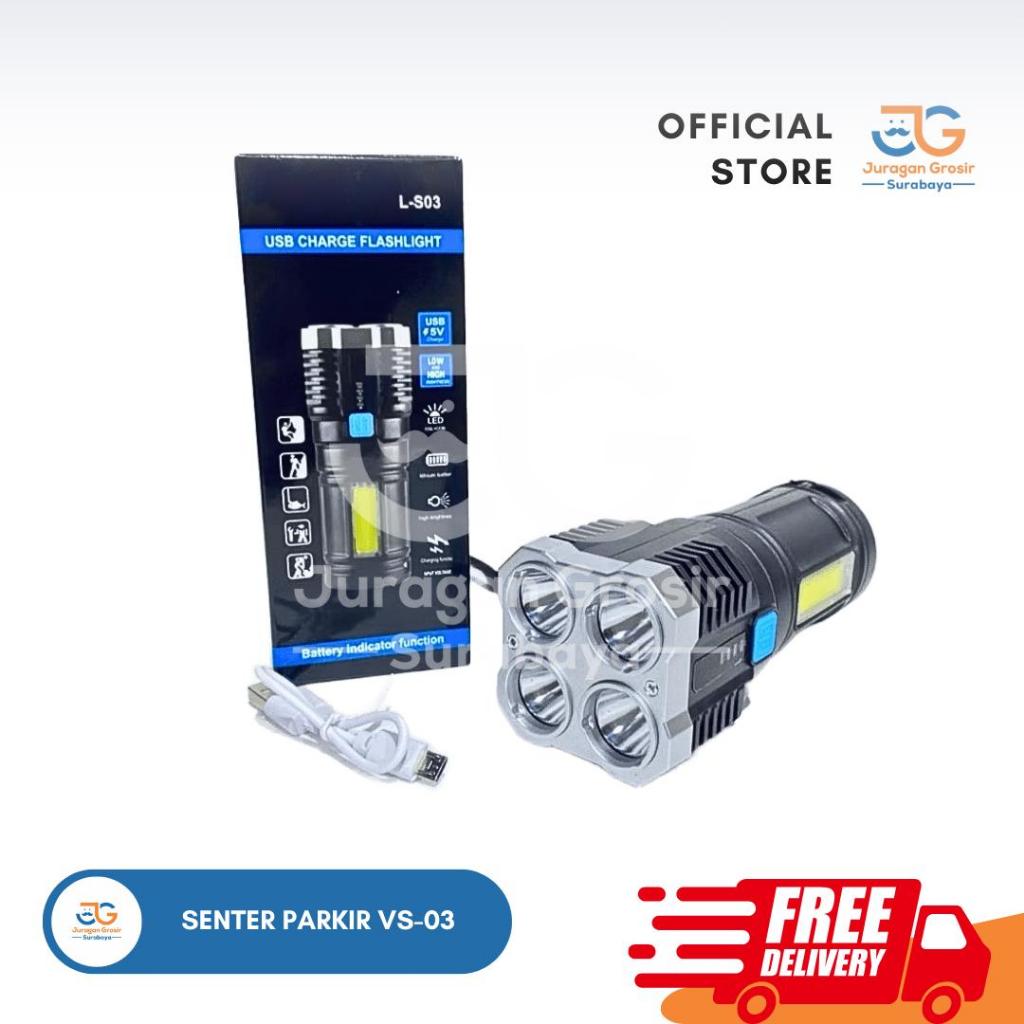 Senter Led Flashlight Senter Cas Chargeable Waterproof Lampu Terang / Senter Parkir Vs03