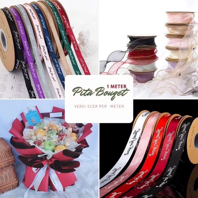 

Myume.store || 1 meter Pita Flower Bouquet Variant Warna/Ribbon organza / pita just for you Buket Bunga murah malang