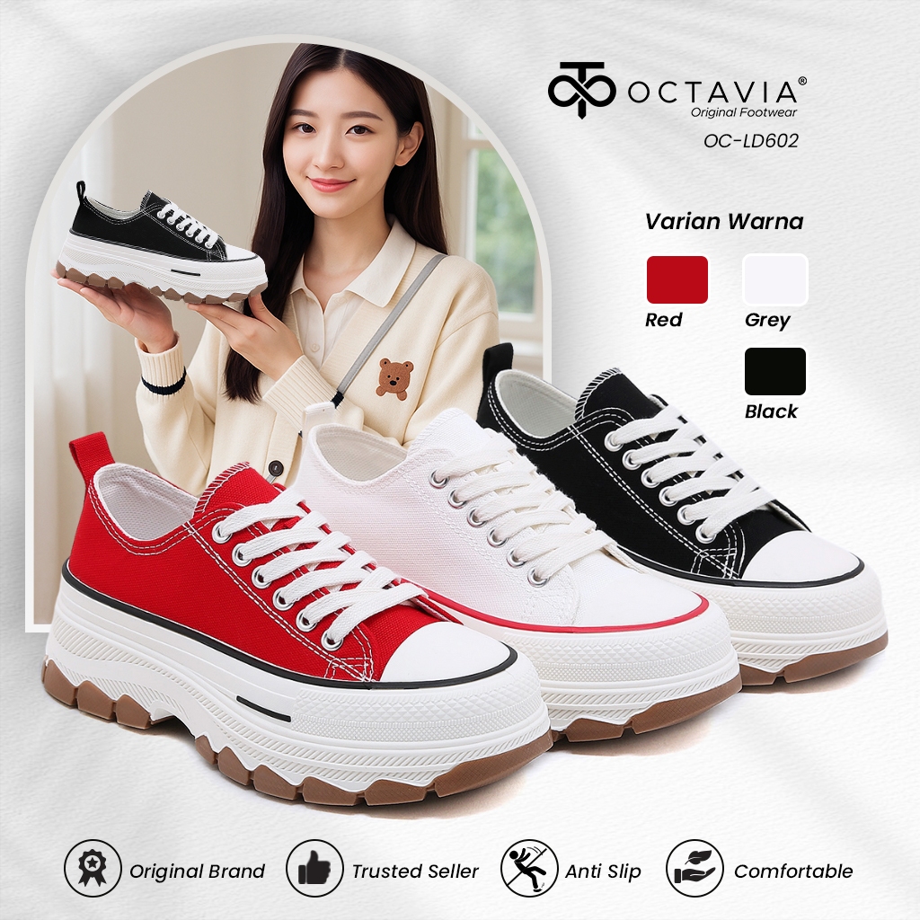 OCTAVIA Sepatu Wanita Sneakers Casual Highsole Canvas Korean Style Kekinian #OC-LD602
