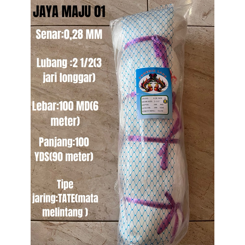 jaring ikan bandeng senar 0,28,lubang 2 1/2 inc,100/100 ,TATE (mata melintang )