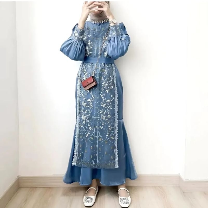 Adinda Dress Brukat Tile Bordir Premium silk maxmara gamis Kondangan Remaja pesta Gamis muslim