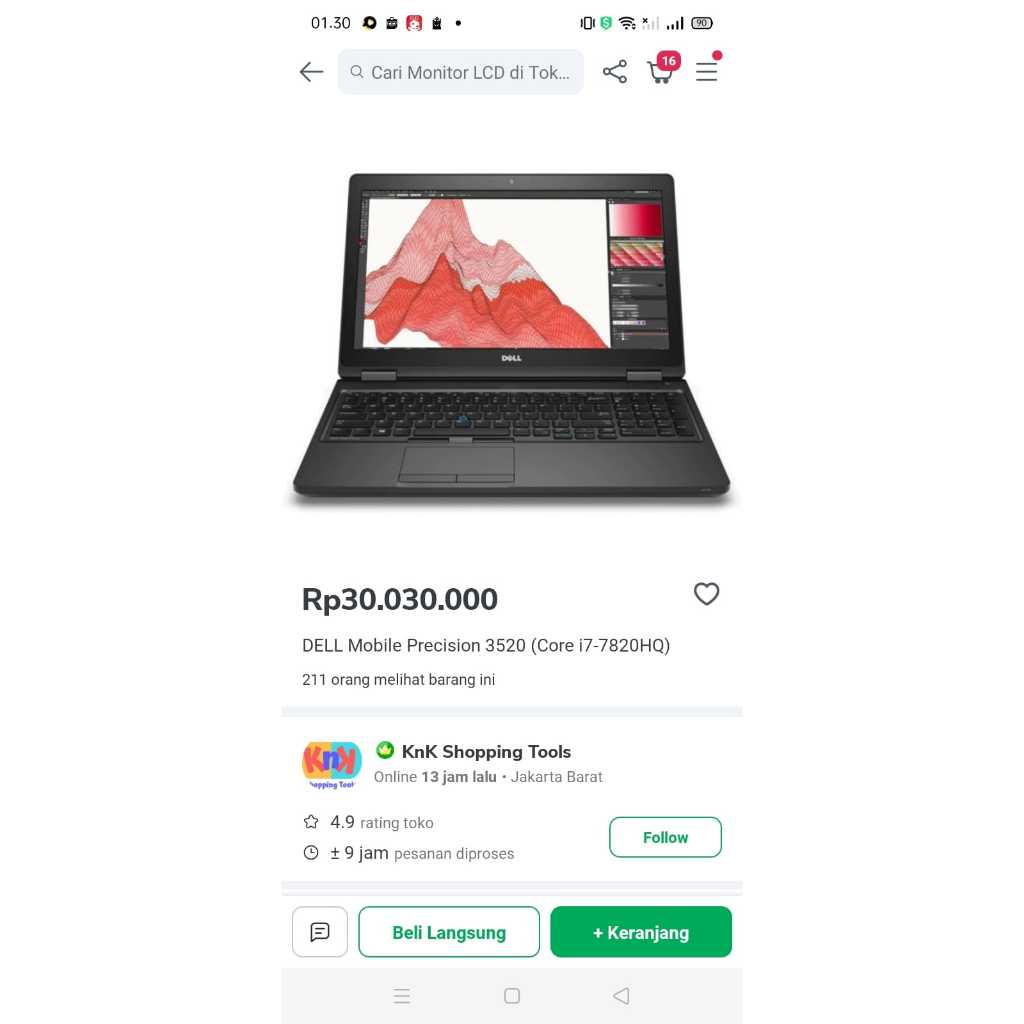 READYSTOCK Laptop Workstation DELL Precision 3520, Intel Core i7 - 7820HQ, #VGA, 8/256GB, Black