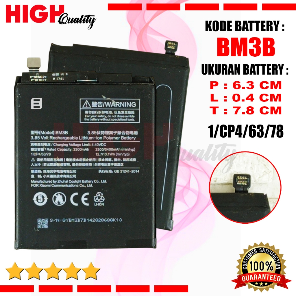 HQ Baterai Xiaomi Mi Mix 2 / Mix 2S / MDE5 / M1803D5XA / M1803D5XC / M1803D Battery BM3B / BM-3B