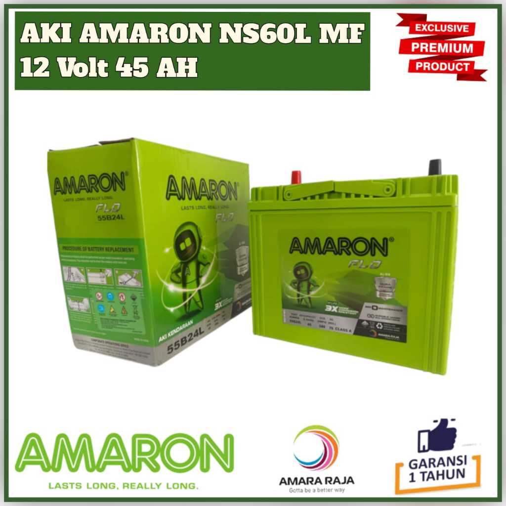 Aki Mobil Grand Livina/Corolla Series/Honda City/Karimun/Baleno AMARON HI LIFE FLO  NS60L MF 45 Ampe