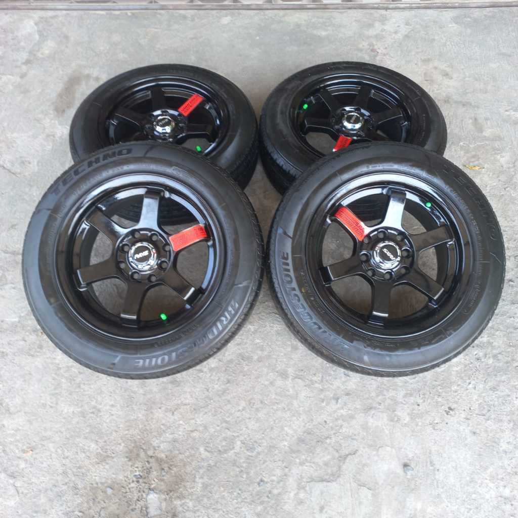 ( PROMO) PAKET 1 SET VELG BARU ban second TE37 SL R14 H4 dbl 100/114 lbr 6 rt Et 35 Warna Hitam