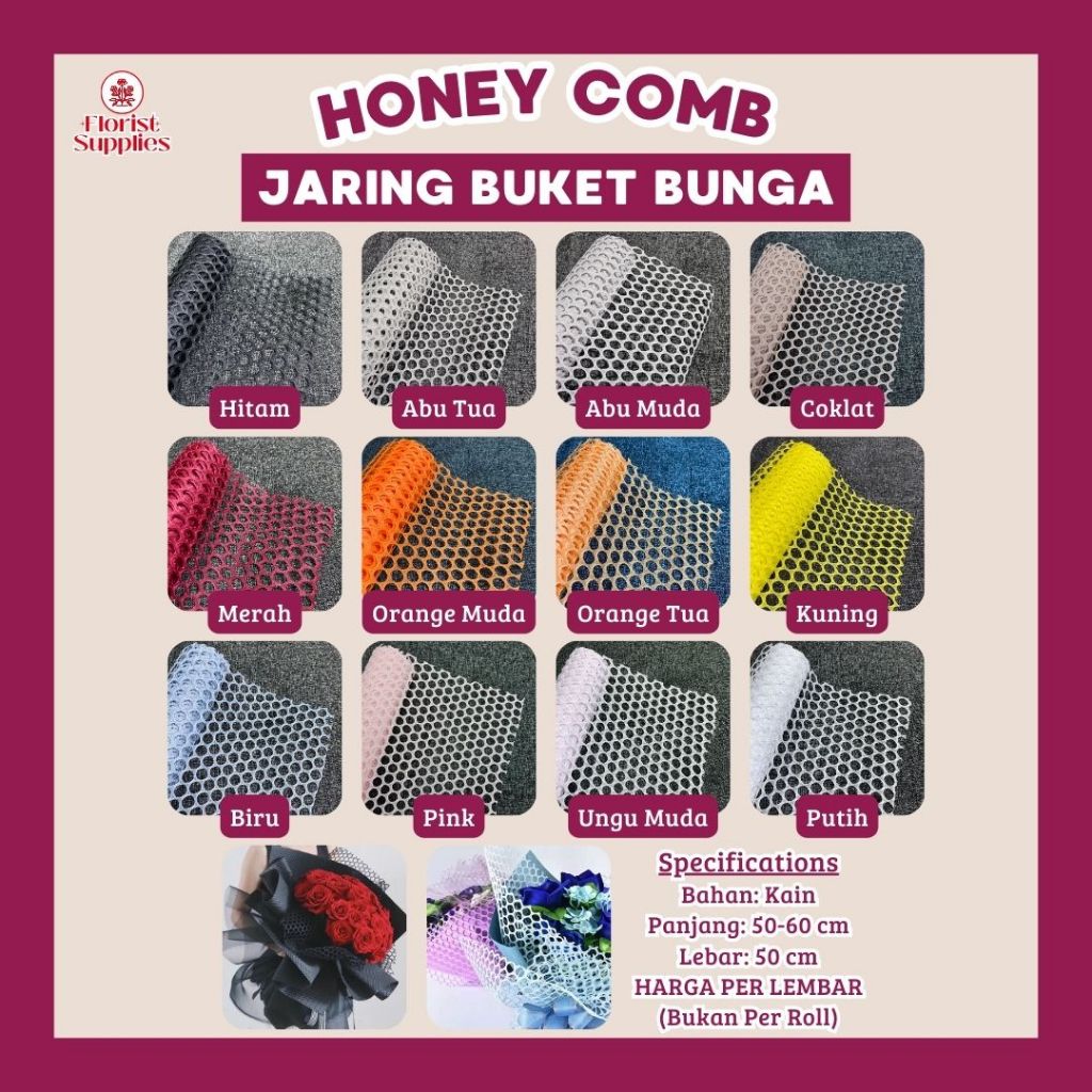 

[1 LEMBAR] Jaring Buket Bunga Bulat Honey Comb Korean Circle Polynet Mesh Flower Wrapping Paper Net