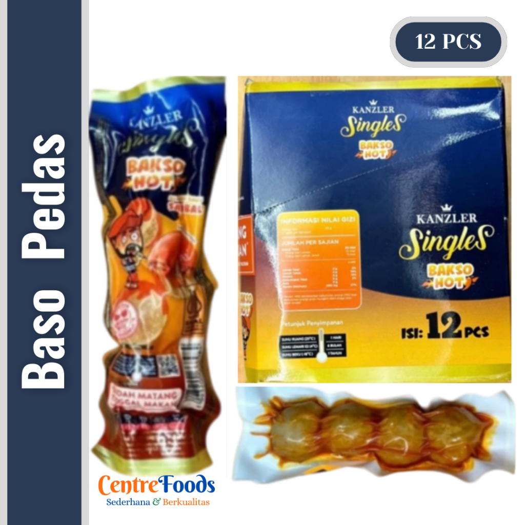 

Baso Pedas Daging Sapi & Ayam Saus Sambal - Singles Bakso Hot Kanzler | 1 Box Isi 12 Pcs - 780gr [ Harga Per BOX ]