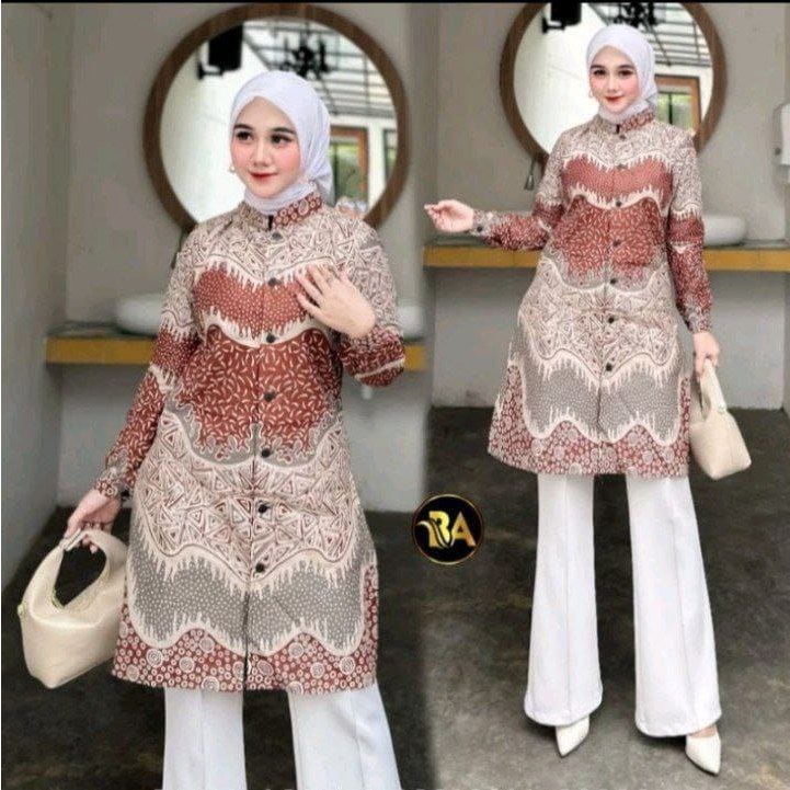 DISKON BATIK TUNIK NIRMALA BATIK MODERN BLOUSE TUNIK ATASAN BATIK WANITA TUNIK LYODRA