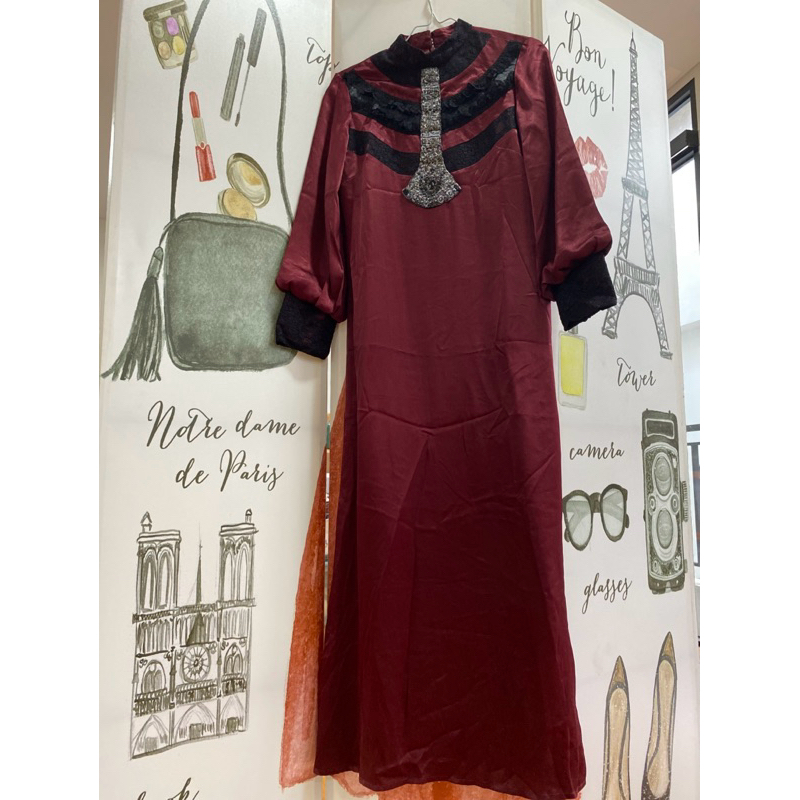 Preloved Calosa Party Dress Elegant | Merah Maroon Hitam | Kondisi Istimewa | Siap Pakai