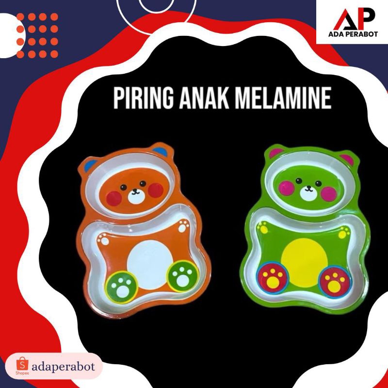 PIRING MAKAN ANAK SEKAT 2 KARAKTER BERUANG MELAMIN SNI FOOD GRADE / PIRING KARAKTER ANAK MOTIF / PIR