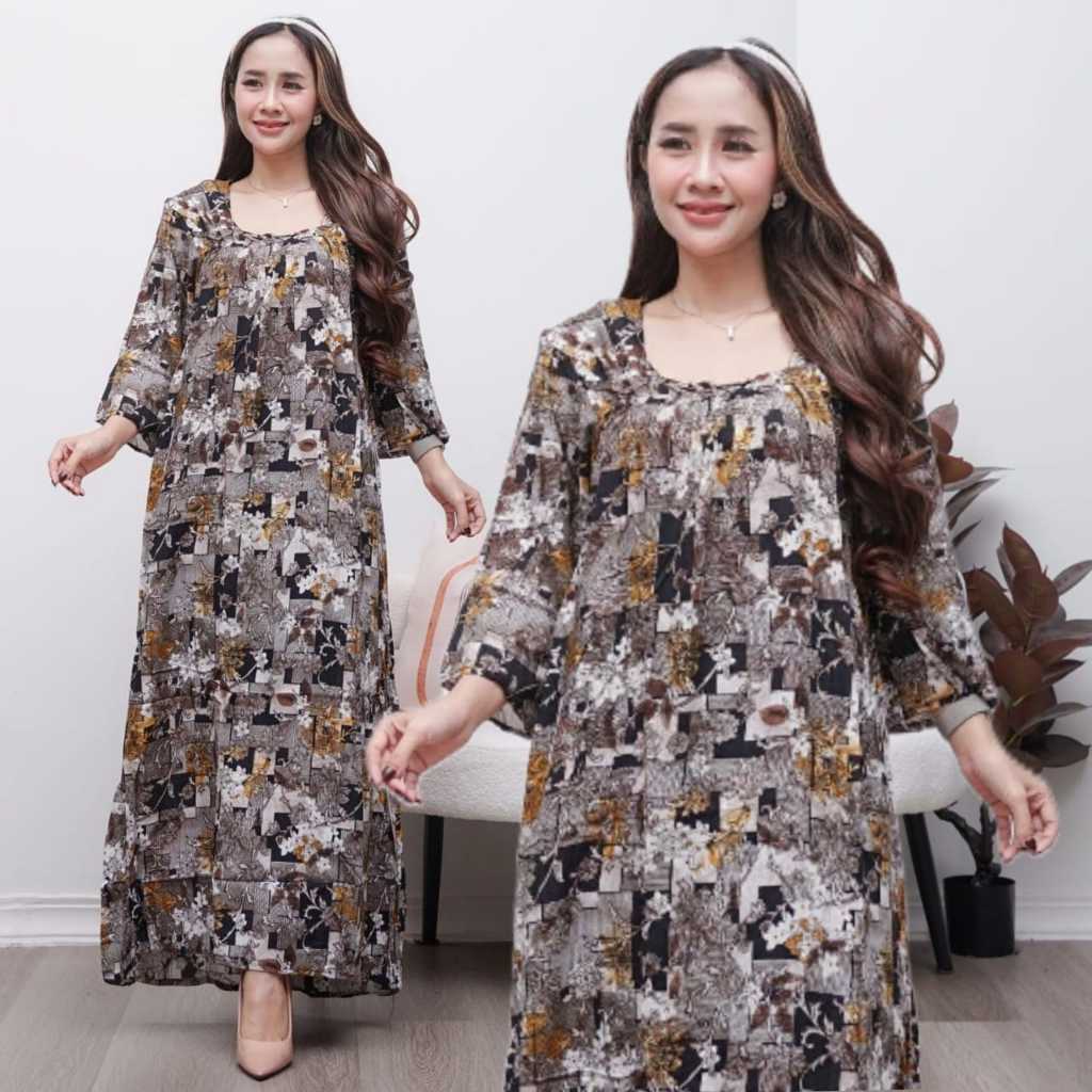 Daster Panjang Semata kaki Fuji Rayon Adem Lengan Panjang 7/8 Leher karet melar