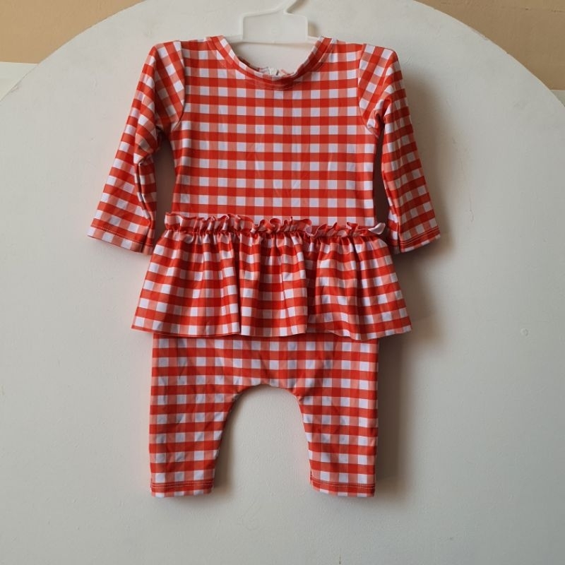 Little Rumi Swimwear Baju Renang Red Gingham Merah Preloved Baby Girl Anak Perempuan swimwear swimsu