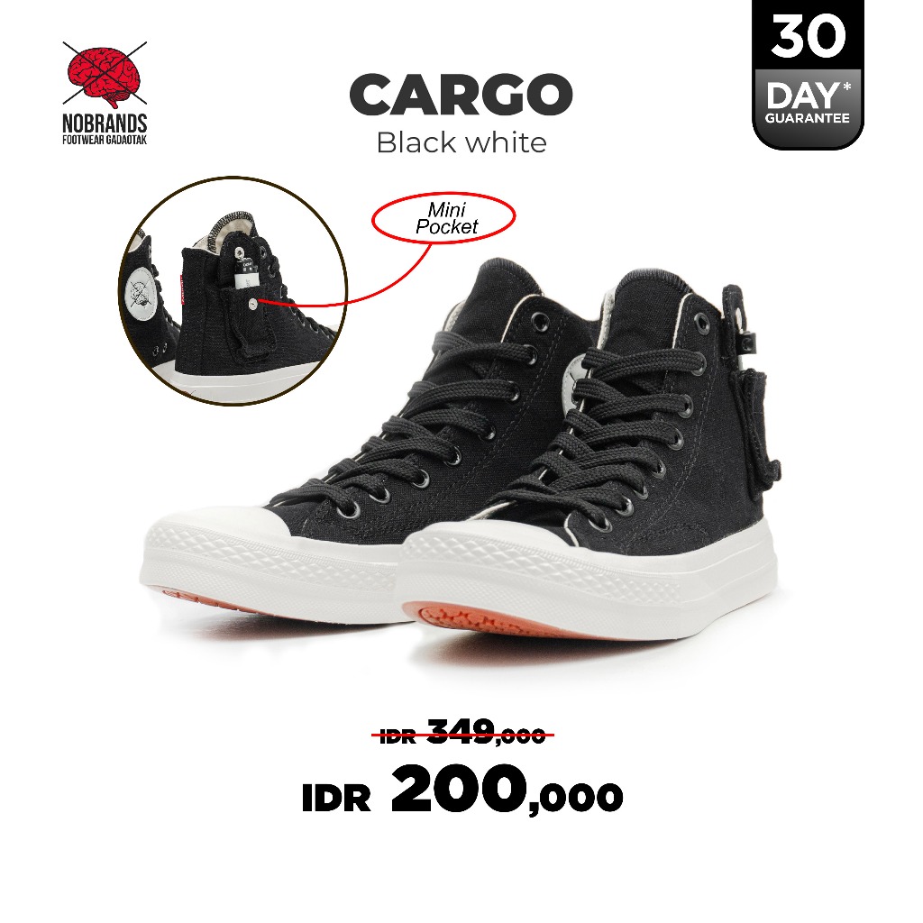 Sepatu Nobrands Footwear Sepatu Polos TPS High Cargo Black White Local Pride Sneakers Pria Wanita