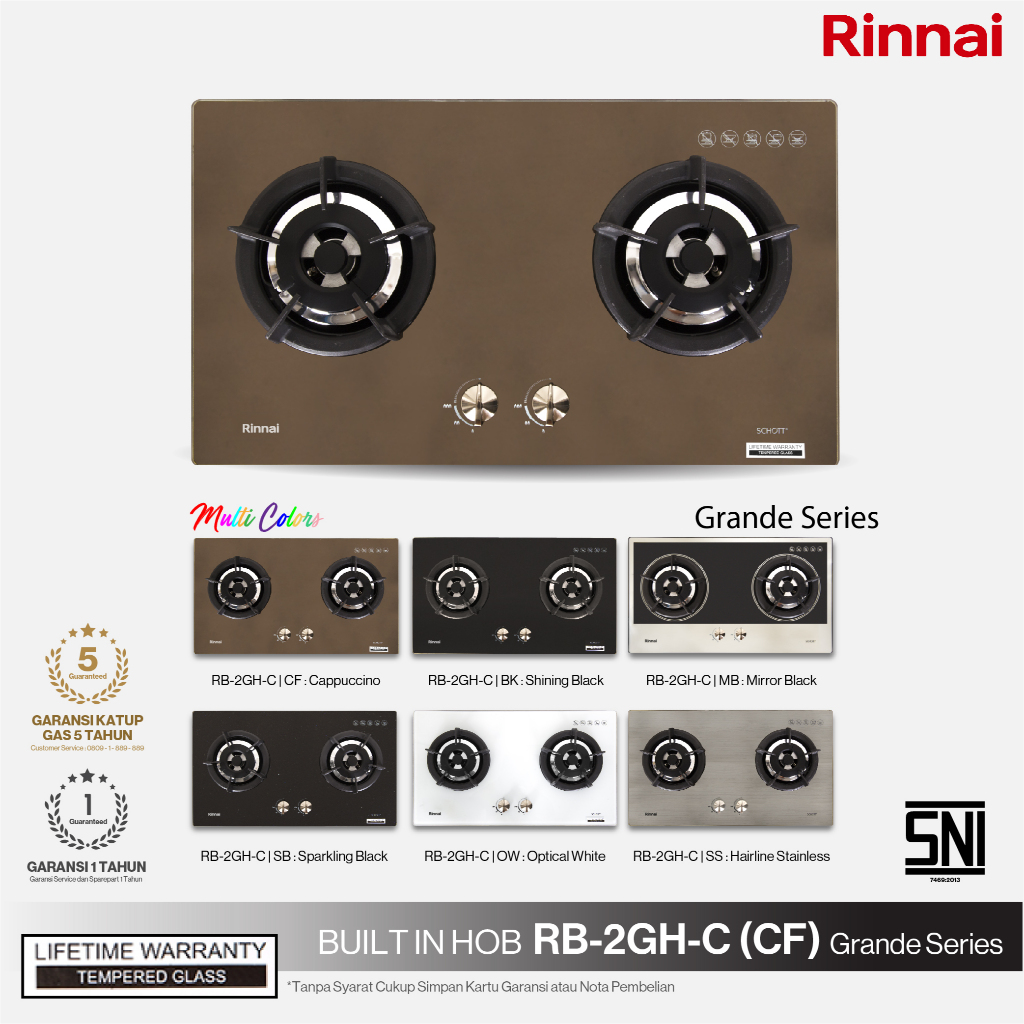 Kompor Gas Rinnai RB 2GH CCF / Kompor 2 Tungku Rinnai RB 2GHC CF / Kompor Tanam Rinnai RB 2 GHC CF /