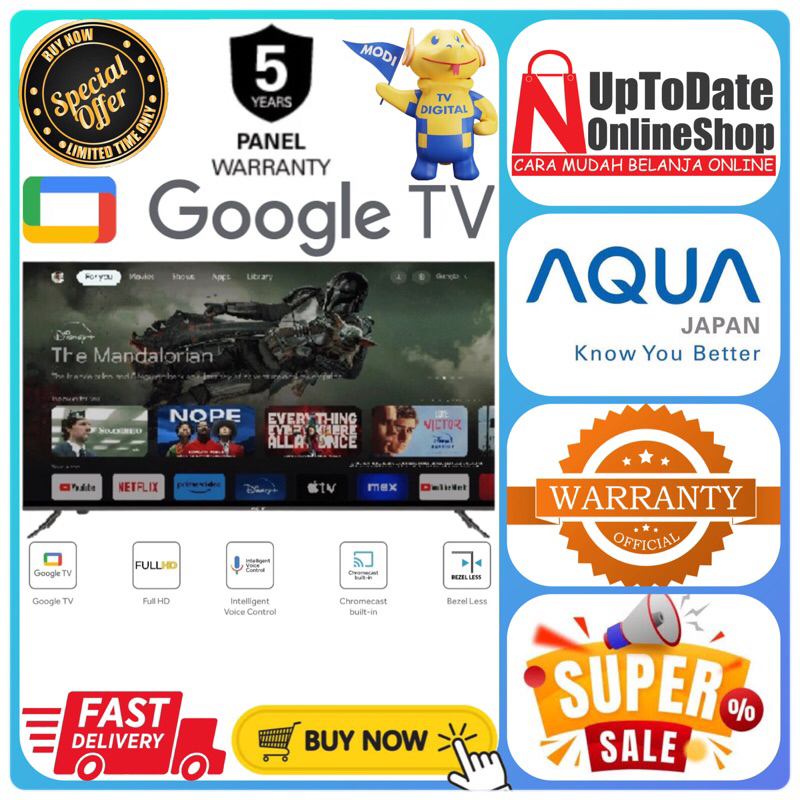 LED AQUA AQT43K80FX AQT-43K80FX AQT43K TV 43INCH GOOGLE TV FHD AQUA LED TV SMART GOOGLE TV AQUA HDMI