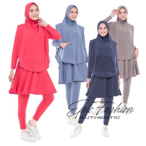 Setelan Olahraga Wanita Muslimah Jersey Skirt Sport Senam Lari Bersepeda Zumba Renang