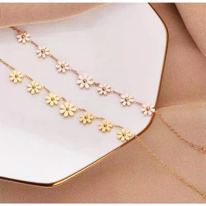 GELANG TANGAN TITANIUM MODEL BUNGA MATAHARI CANTIK FASHION KOREAN