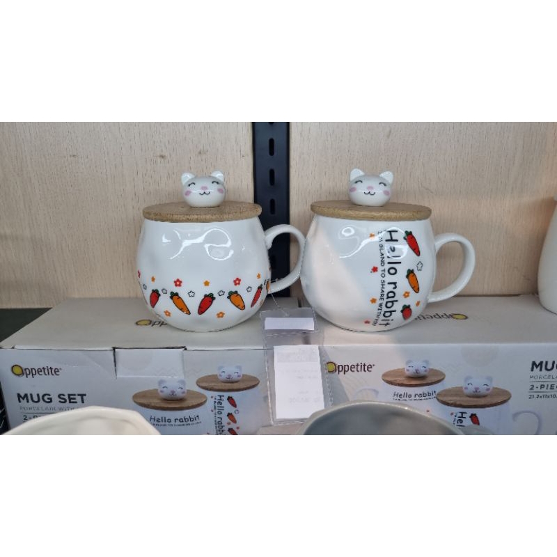 Appetite set 2pcs mug dengan tutup carrot putih/cangkir set informa lucu/mug set informa unik lucu