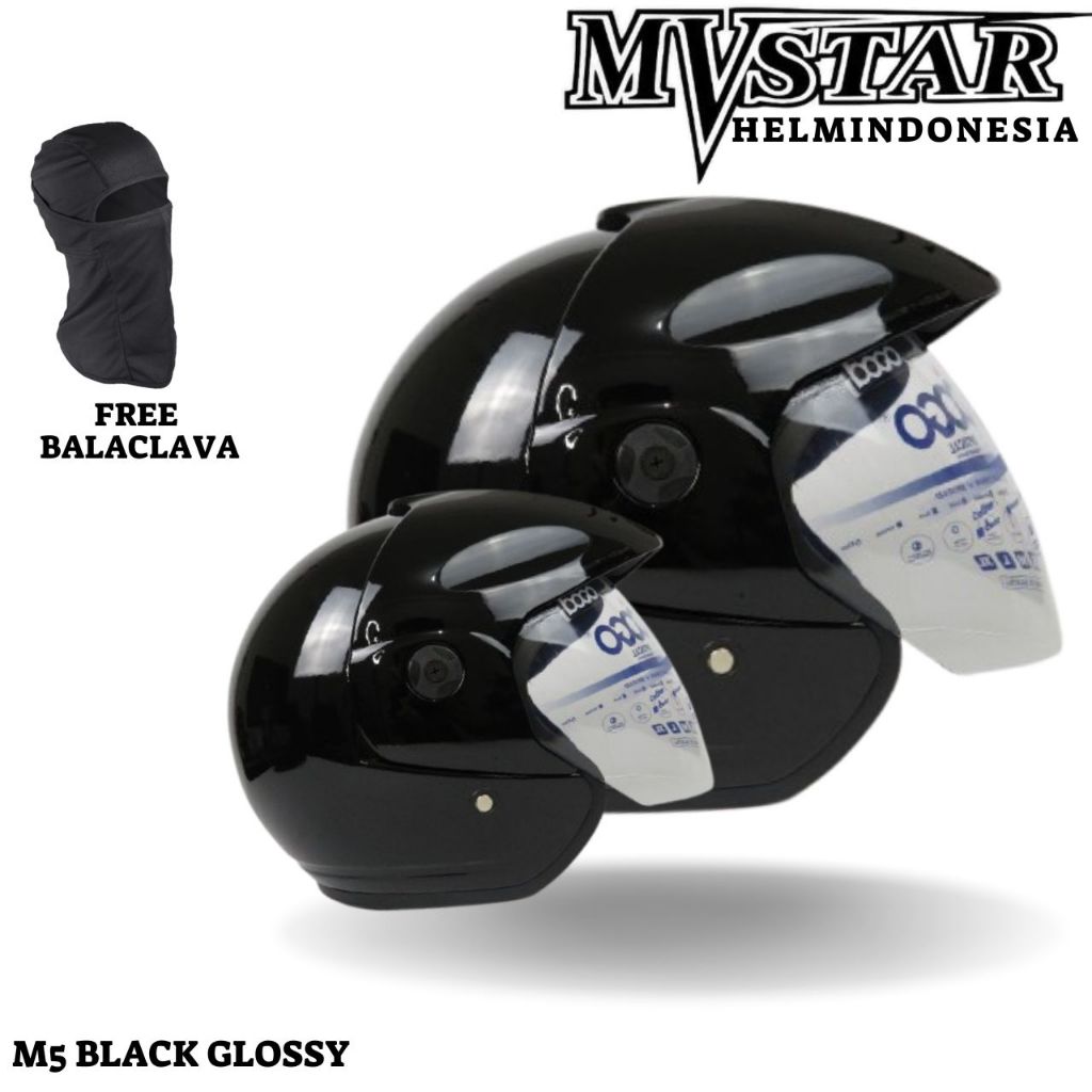 Helm Mvstar Sport M5  / Helm M5  / Helm Halfface Mvstar / Helm L*d Sport BLACK GLOSSY  FREE BALACLAV