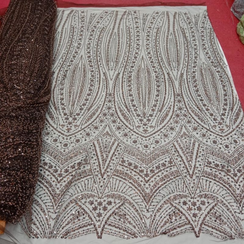 Bahan kain Tille Payet Elisab Jepang/ kain full Payet mewah/Payet padat