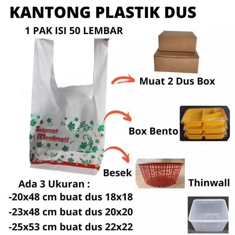 Kantong Plastik Makanan Serbaguna 18x18 & 20x20 cm - Cocok untuk 2 Dus Box Nasi / Plastik Nasi Uk 20