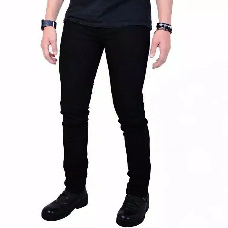 Celana Jeans Pria Hitam Pekat Model Pensil Skiny Ketat Bahan Stretch Mulur Terlaris // Celana Hitam 