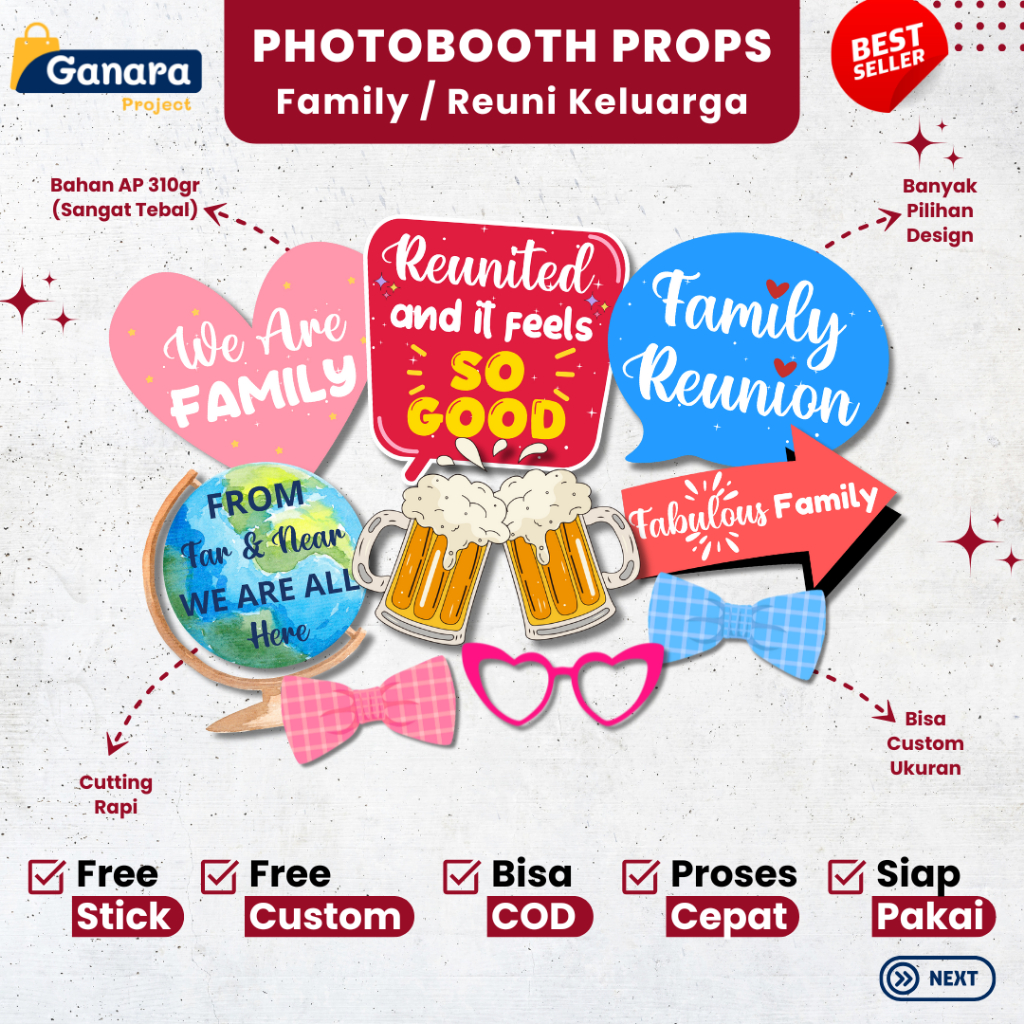 𝐃𝟏𝟎𝟗 Photobooth Props Reuni Keluarga / Family Custom | Photoboth Props hiasan foto pegangan foto bac
