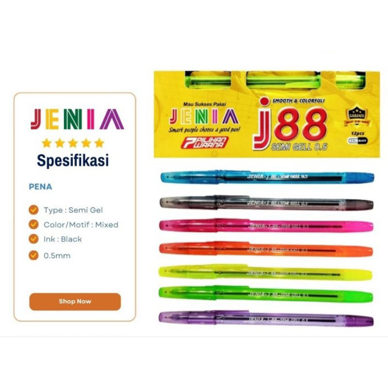 

Pulpen Semi Gel Pena Jenia J88 0.5mm Hitam Harga Satuan
