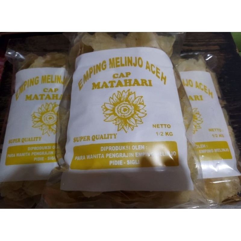 

Emping melinjo Aceh merk Matahari 1kg super tipis kualitas nomor.1 Asli Aceh