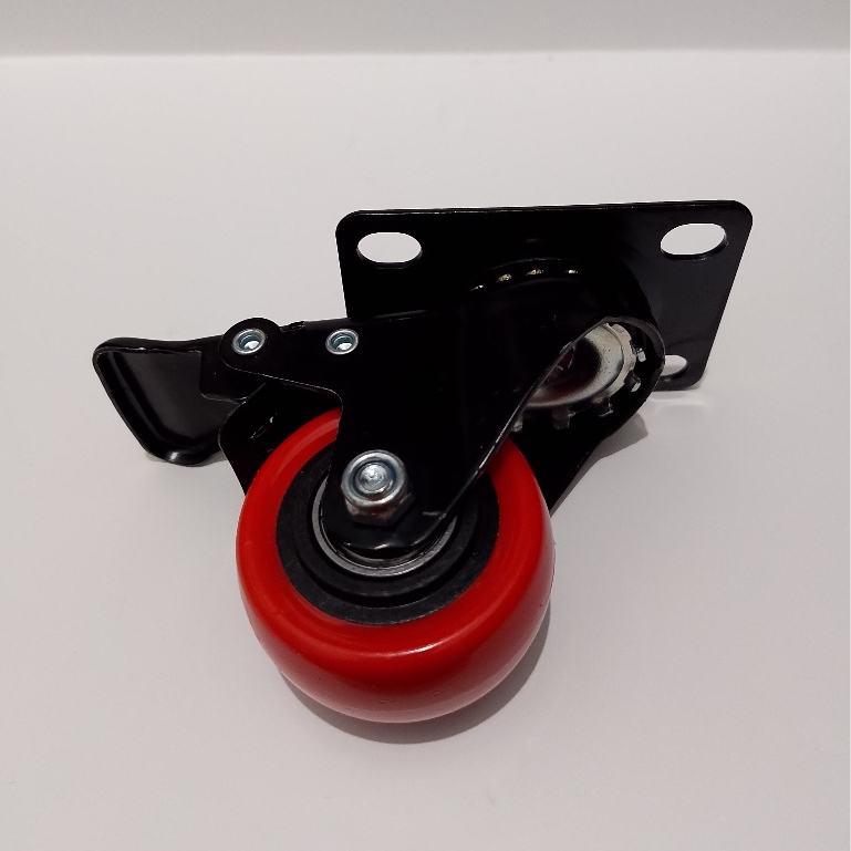 Roda 2 inch PU hidup rem Heavy duty  / Roda 2" Hidup Rem merah double bearing pengunci