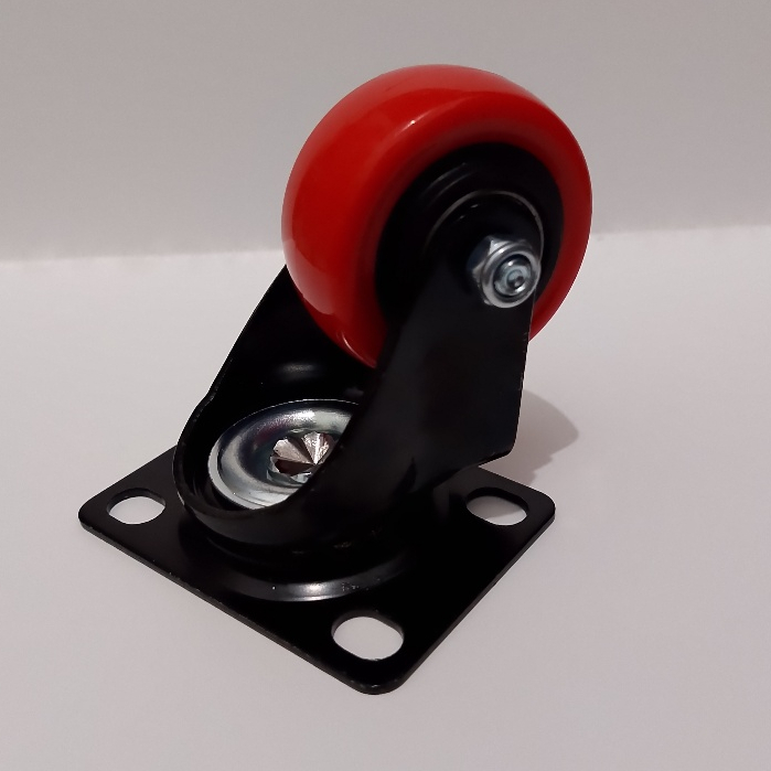 Roda 2 inch PU Red Hidup Heavy duty / Roda 2" merah double bearing Hidup swivel