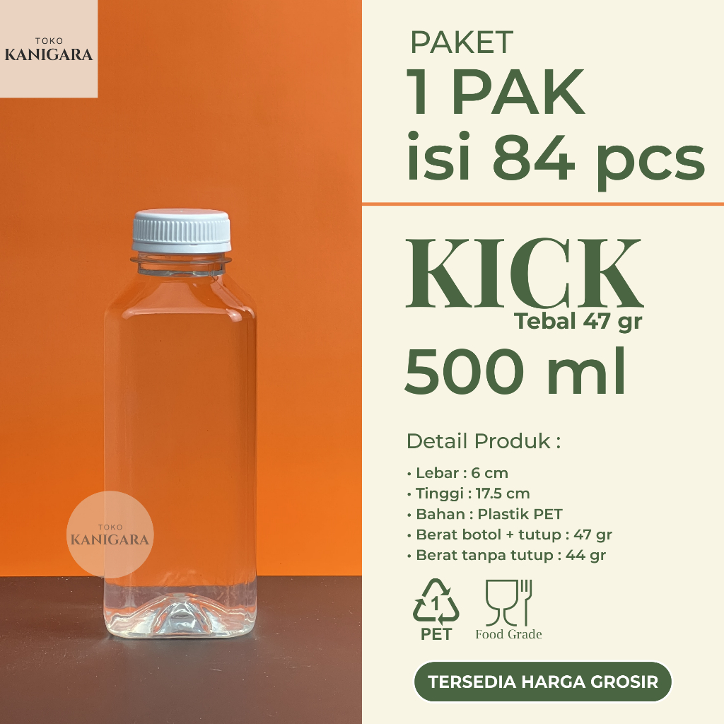 PRAKASADEMON - BOTOL KICK 500ML PLASTIK GROSIR 1 PAK ISI 84 PCS UNTUK MINUMAN KOPI, MADU, SUSU