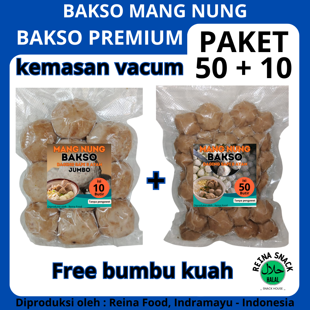 

PAKET ISI 50 + 10 JUMBO BAKSO DAGING SAPI DAN AYAM KOMBINASI FREE BUMBU KUAH